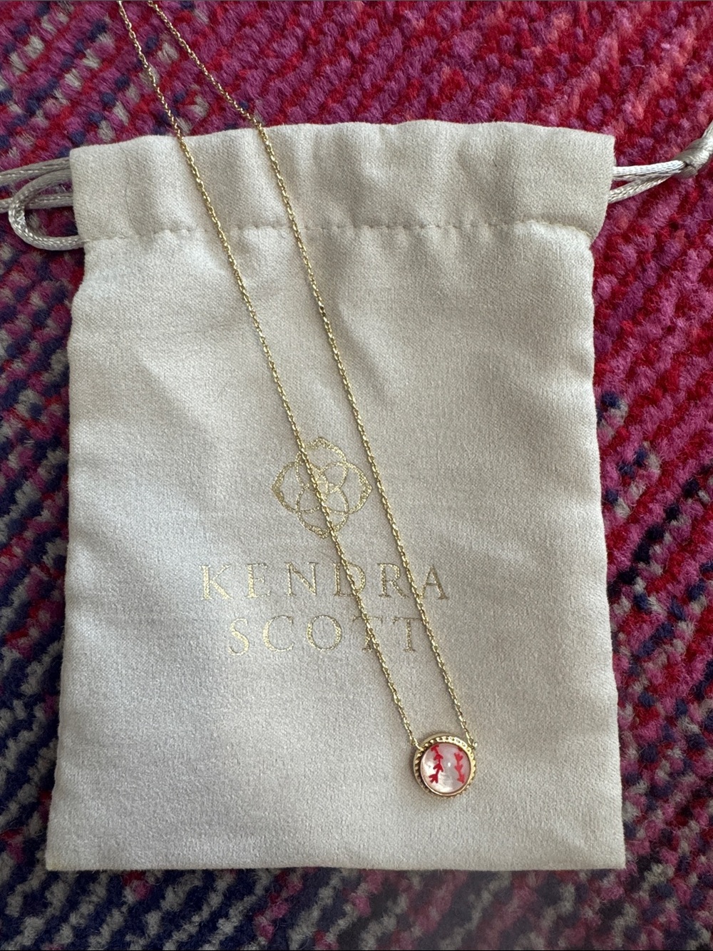 Kendra Scott Gold Necklace with Pink-Red Accent Pendant